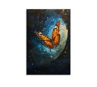 XMHMYHZJ Dipinto ad olio con animale: una farfalla che fa balletto aereo in una galleria del vento illuminata da stelle, decorazione artistica da parete moderna, poster artistico da appendere, 60 x 90