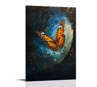 XMHMYHZJ Dipinto ad olio con animale: una farfalla che fa balletto aereo in una galleria del vento illuminata da stelle, decorazione artistica da parete moderna, poster artistico da appendere, 60 x 90
