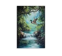 XMHMYHZJ Dipinto ad olio con animale, un'anatra che si tuffa in un fiume da un'altalena in una giungla in stile triathlon, decorazione artistica da parete, decorazione moderna da appendere, 60 x 90 cm