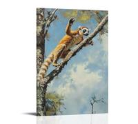 XMHMYHZJ Dipinto ad olio con animali: un lemure che salta tra i rami degli alberi in una prova di agilità a tempo - Decorazione artistica da parete moderna da appendere (50 x 75 cm)