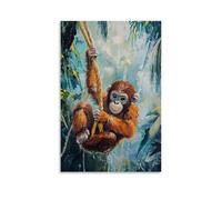 XMHMYHZJ Dipinto ad olio con animali: una scimmia che oscilla tra le viti della giungla in una sfida di corda stile libero, decorazione da parete, decorazione moderna, poster artistico da appendere