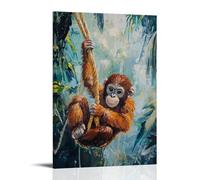 XMHMYHZJ Dipinto ad olio con animali - Una scimmia che oscilla tra le viti della giungla in una sfida di corda freestyle da parete, decorazione moderna da appendere (50 x 75 cm)