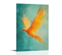 XMHMYHZJ Dipinto ad olio vibrante di un pappagallo con ali semi-spalmate, luminoso su uno sfondo tranquillo color foglia di tè pastello. Decorazione artistica da parete moderna da appendere, 60 x 90