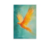 XMHMYHZJ Dipinto ad olio vibrante di un pappagallo con ali semi-spalmate, luminoso su uno sfondo tranquillo color foglia di tè pastello. Decorazione artistica da parete moderna da appendere, 60 x 90