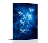 XMHMYHZJ Jacob's Ladder Glows Under The Stars, Ali d'angelo tremolanti come sogni lungo i suoi gradini d'argento. Decorazione artistica da parete moderna da appendere, poster artistico da appendere