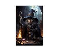XMHMYHZJ Modern Artistry - Decorazione artistica da parete con gatto maestoso mago, altare magico, decorazione da parete, poster artistico da appendere, 50 x 75 cm