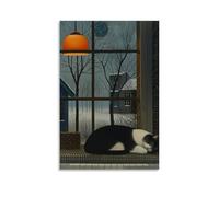 XMHMYHZJ Poster a goccia che è un gatto seduto sui gradini di fronte a una parete, decorazione artistica da parete, decorazione moderna, poster artistico da appendere, 40 x 60 cm
