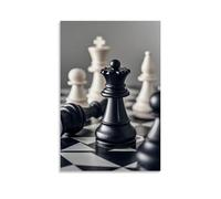 XMHMYHZJ Poster a scacchi con tutti i pezzi di una partita a scacchi sdraiati su grandi quadrati bianchi e neri, decorazione artistica da parete, decorazione moderna, poster artistico da appendere, 60