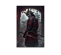 XMHMYHZJ Poster a tema samurai in un colore rosso scuro e nero con due grandi spade, decorazione artistica da parete, decorazione moderna da appendere, 60 x 90 cm