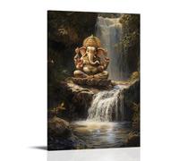 XMHMYHZJ Poster artistico da appendere alla base di una cascata, Ganesha riposa in meditazione, l'acqua si arriccia delicatamente intorno al tronco. Decorazione artistica da parete moderna da
