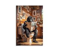 XMHMYHZJ Poster artistico da appendere alla parete con un gorilla maschio sulla toilette che legge un giornale, decorazione moderna da appendere, 40 x 60 cm