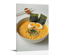 XMHMYHZJ Poster artistico da appendere alla parete con un uovo e una ciotola piena di tagliatelle, decorazione moderna da appendere, 60 x 90 cm