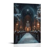 XMHMYHZJ Poster artistico da appendere alla parete con una cattedrale coperta di neve che brilla dall'interno come i primi inni di Natale salgono al paradiso, decorazione artistica da parete, 20 x 30
