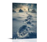 XMHMYHZJ Poster artistico da appendere alla parete, decorazione moderna da appendere, 30 x 45 cm, con sentiero di impronte e segni incrociati conduce attraverso la neve dove il cavaliere è passato per