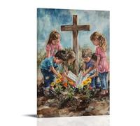 XMHMYHZJ Poster artistico da appendere alla parete, decorazione moderna da appendere, motivo: gruppo di bambini che pianta fiori intorno a una croce, posiziona pagine bibliche tra le radici come