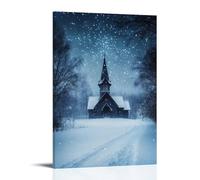 XMHMYHZJ Poster artistico da appendere alla parete, decorazione moderna da appendere, motivo: una cappella del villaggio che sorge dalla nebbia invernale, la sua campana silenziosa, il suo ripido