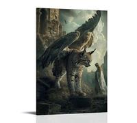 XMHMYHZJ Poster artistico da appendere alla parete, decorazione moderna da appendere, motivo: una lince segue un angelo attraverso le rovine di una città recuperata dall'erba. 20 x 30 cm