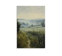 XMHMYHZJ Poster artistico da appendere alla parete, motivo: mattina nebbiosa in campagna, dipinto ad olio di campi nebbiosi e colline lontane, decorazione moderna da appendere, 20 x 30 cm