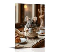 XMHMYHZJ Poster artistico da appendere con animali che guarda sopra la testa in maglione con una tazza di caffè sul tavolo, decorazione moderna da appendere, 40 x 60 cm