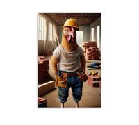 XMHMYHZJ Poster artistico da appendere con animali con cappello duro e generale in piedi con materiali da costruzione, decorazione moderna da appendere, 50 x 75 cm