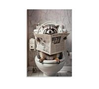 XMHMYHZJ Poster artistico da appendere con animali con procione che legge un giornale in bagno, decorazione moderna da appendere, 40 x 60 cm