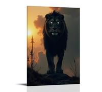 XMHMYHZJ Poster artistico da appendere con animali con un leone nero solitario che cammina verso il tramonto, decorazione artistica da parete moderna, 30 x 45 cm