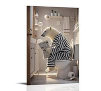 XMHMYHZJ Poster artistico da appendere con animali di un orso polare sulla toilette che legge la carta da parete, decorazione moderna, poster artistico da appendere, 60 x 90 cm