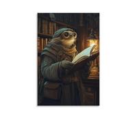 XMHMYHZJ Poster artistico da appendere con biblioteca con un bradipo che si appoggia su un diario in una lanterna a luce lenta, decorazione moderna da appendere, 30 x 45 cm