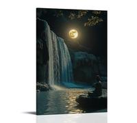XMHMYHZJ Poster artistico da appendere con Buddha intagliato in un bordo cascate, riflette la luce della luna nei sogni di coloro che si inginocchiano nelle vicinanze. Decorazione artistica da parete