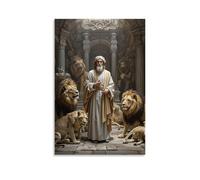 XMHMYHZJ Poster artistico da appendere con Daniel nella tana dei leoni, profeta sereno tra le bestie, illuminazione chiaroscuro, arte da parete con intensità barocca, decorazione moderna da appendere