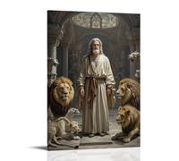 XMHMYHZJ Poster artistico da appendere con Daniel nella tana dei leoni, profeta sereno tra le bestie, illuminazione chiaroscuro, arte da parete con intensità barocca, decorazione moderna da appendere