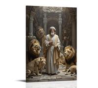 XMHMYHZJ Poster artistico da appendere con Daniel nella tana dei leoni, profeta sereno tra le bestie, illuminazione chiaroscuro, arte da parete con intensità barocca, decorazione moderna da appendere