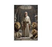 XMHMYHZJ Poster artistico da appendere con Daniel nella tana dei leoni, profeta sereno tra le bestie, illuminazione chiaroscuro, arte da parete con intensità barocca, decorazione moderna da appendere