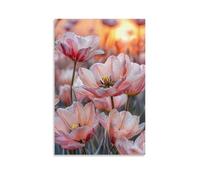 XMHMYHZJ Poster artistico da appendere con fiori su un'aiuola con sfondo cielo dorato, decorazione moderna da appendere, 20 x 30 cm