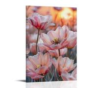 XMHMYHZJ Poster artistico da appendere con fiori su un'aiuola con sfondo cielo dorato, decorazione moderna da appendere, 40 x 60 cm