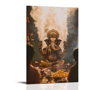 XMHMYHZJ Poster artistico da appendere con Ganesha benedice una cerimonia di matrimonio, la sua forma che sorge nel fumo di incenso tra la coppia. Decorazione artistica da parete moderna da appendere