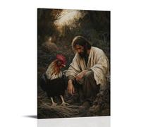 XMHMYHZJ Poster artistico da appendere con Gesù che guarda negli occhi lacrimosi di Pietro dopo la terza negazione, un gallo che incorona mentre l'alba rompe attraverso il freddo silenzio. Decorazione