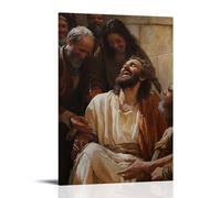 XMHMYHZJ Poster artistico da appendere con Gesù che guarisce un uomo storpio nel cortile del tempio, con gioia che esplode mentre gli astanti sussurrano in soggezione stordita. Decorazione artistica