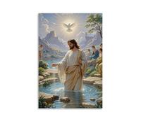 XMHMYHZJ Poster artistico da appendere con il Battesimo di Cristo, Fiume Giordano, colomba divina, purezza neoclassica, decorazione moderna da appendere, 30 x 45 cm