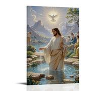 XMHMYHZJ Poster artistico da appendere con il Battesimo di Cristo, Fiume Giordano, colomba divina, purezza neoclassica, decorazione moderna da appendere, 40 x 60 cm