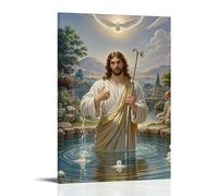 XMHMYHZJ Poster artistico da appendere con il Battesimo di Cristo, Fiume Giordano, colomba divina, purezza neoclassica, decorazione moderna da appendere, 40 x 60 cm