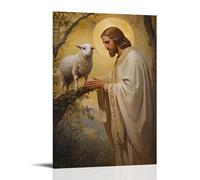 XMHMYHZJ Poster artistico da appendere con immagine di un gufo che guarda dai Rafters, immobile mentre il salvatore raggiunge la mano verso un agnello. Decorazione artistica da parete moderna da