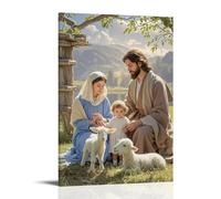 XMHMYHZJ Poster artistico da appendere con la sacra famiglia con agnello, simbolo innocenza, ambientazione pastorale, decorazione da parete, poster artistico da appendere, 30 x 45 cm