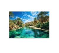 XMHMYHZJ Poster artistico da appendere con la Serenità di un'oasi nel deserto con palme e acque blu chiaro, decorazione moderna da appendere, 50 x 75 cm