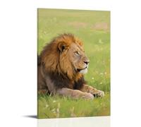 XMHMYHZJ Poster artistico da appendere con leone che giace sulla prateria, decorazione moderna da appendere, 50 x 75 cm