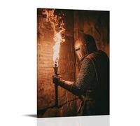 XMHMYHZJ Poster artistico da appendere con scritta "A Knight Lifts A Torch to reveal Scripture scolpite in un muro di sotterraneo, il suo respiro appannato sotto il suo elmo di ferro". Decorazione