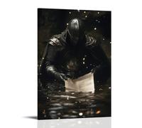 XMHMYHZJ Poster artistico da appendere con scritta in lingua inglese "His Blade Is Drawn, Yet in the Water, The Knight's Reflection Carries Only A Pergamena e A Halone of Light", decorazione artistica