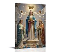 XMHMYHZJ Poster artistico da appendere con scritta in lingua inglese "The Incoronation of the Virgin, Mary Crowned by Trinity", celeste bagliore dorato, pala d'altare gotica, decorazione moderna da