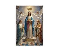 XMHMYHZJ Poster artistico da appendere con scritta in lingua inglese "The Incoronation of the Virgin, Mary Crowned by Trinity", celeste bagliore dorato, pala d'altare gotica, decorazione moderna da