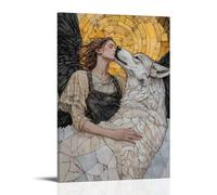 XMHMYHZJ Poster artistico da appendere con un angelo che alza un lupo ferito nel cielo dove diventa una costellazione. Decorazione artistica da parete moderna da appendere, 20 x 30 cm